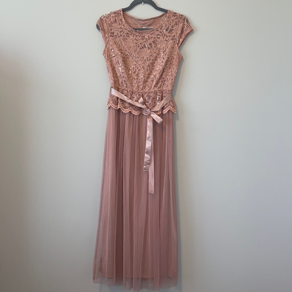 candalite lace dress Candalite Petite lace sequin Long Pink Dress